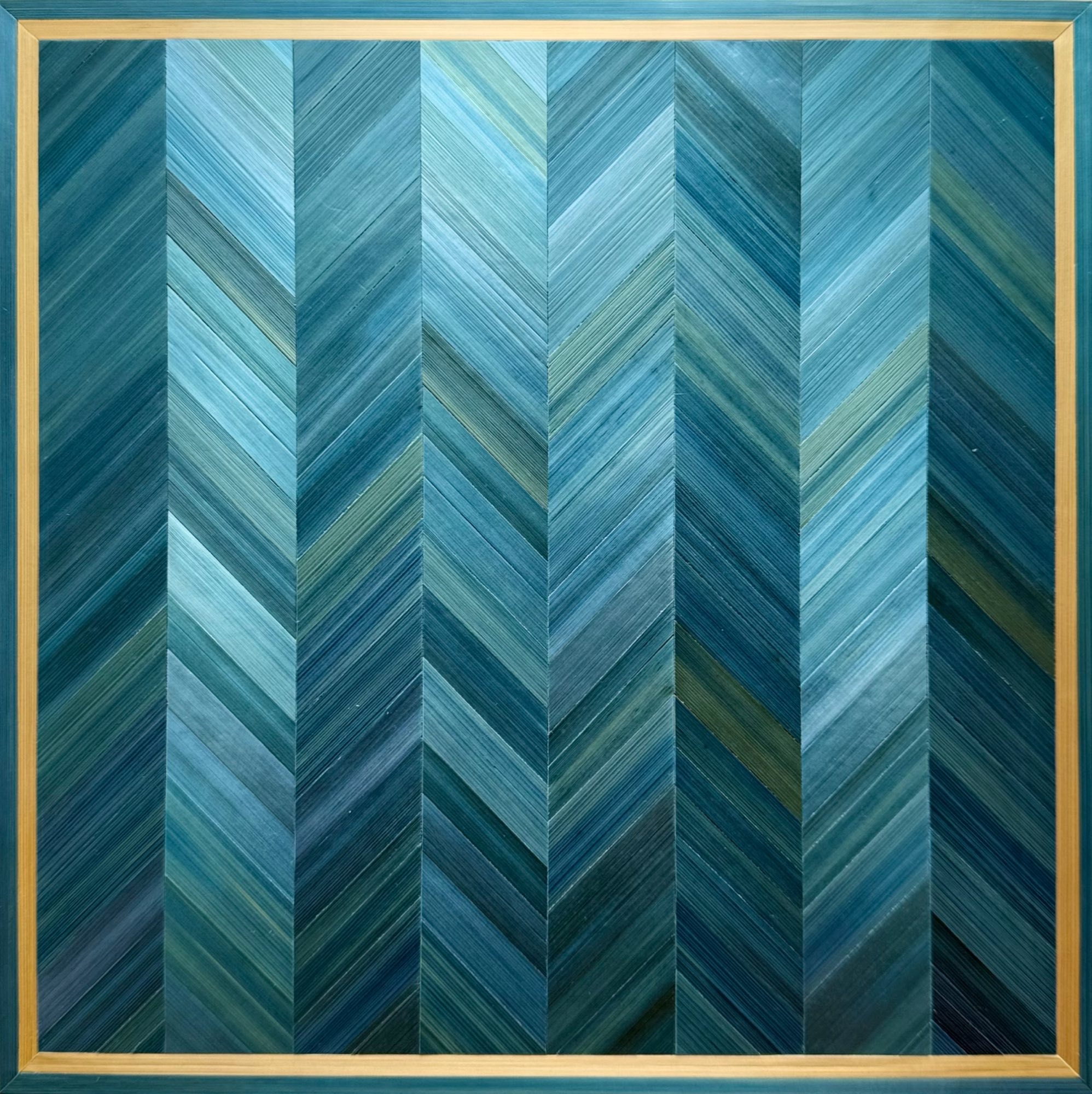 Blue Study – Electric Waves - Straw marquetry artwork